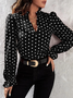 Chemisiers1 Pois Polka Décontracté Printemps / Automne Polyester Aucune élasticité Ample Manches Longues Mi-long Droit pour Femmes