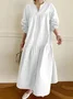 Femmes Plain Blanc Col Rond Confortable Dentelle Robe Maxi Décontracté