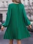 Femmes Plain Vert Col Rond Confortable Dentelle Robe Mi-Longue Décontracté