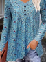 Chemisiers1 Décontracté Floral Printemps / Automne Quotidien Manches Longues Col Rond Mi-long Droit Régulier pour Femmes