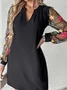 Femmes Floral Noir Col V Confortable Robe Mi-Longue Décontracté