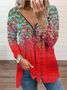 Chemisiers1 Décontracté Floral Printemps / Automne Col V Micro-élasticité Jersey Manches Longues Mi-long Régulier pour Femmes