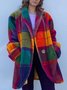 à Col Revers Manches Longues Régulier Plaid Manteau Boutonné pour Femmes
