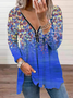 Chemisiers1 Décontracté Floral Printemps / Automne Col V Micro-élasticité Jersey Manches Longues Mi-long Régulier pour Femmes