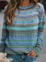 Pulls Simple Hiver Ethnique Géométrie Tricoté Poids lourd Micro-élasticité Quotidien Ample Col Rond pour Femmes