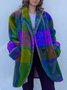 à Col Revers Manches Longues Régulier Plaid Manteau Boutonné pour Femmes