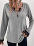 T-shirts Femmes Décontracté Plain Printemps / Automne Col V Quotidien Ample Droit Régulier avec Bordure en Dentelle
