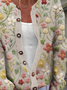 Cardigans Décontracté Floral Printemps / Automne Boutonné Micro-élasticité Ample Manches Longues Régulier Droit pour Femmes