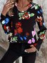 Chemisiers1 Décontracté Floral Printemps / Automne Micro-élasticité Quotidien Ample Jersey Manches Longues Régulier pour Femmes