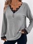 T-shirts Femmes Décontracté Plain Printemps / Automne Col V Quotidien Ample Droit Régulier avec Bordure en Dentelle
