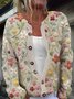 Cardigans Décontracté Floral Printemps / Automne Boutonné Micro-élasticité Ample Manches Longues Régulier Droit pour Femmes