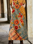 Femmes Floral Orange Col V Confortable Poche Couture Robe Maxi Décontracté