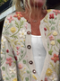 Cardigans Décontracté Floral Printemps / Automne Boutonné Micro-élasticité Ample Manches Longues Régulier Droit pour Femmes