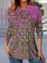 T-shirts Femmes Ethnique Décontracté Printemps / Automne Col V Quotidien Manches Longues Régulier Droit Boucle