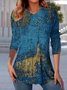 T-shirts Femmes Ethnique Décontracté Printemps / Automne Col V Quotidien Manches Longues Régulier Droit Boucle