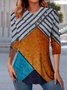 T-shirts Femmes Ethnique Décontracté Printemps / Automne Col V Quotidien Manches Longues Régulier Droit Boucle