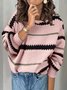 Pulls Rayé Décontracté Printemps / Automne Col V Naturel Quotidien Ample Manches Longues Fil/fil de laine pour Femmes