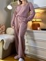 Deux Pièces Ensembles Décontracté Plain Printemps / Automne Col V Naturel Quotidien Ample Top Avec Pantalons Régulier pour Femmes