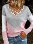 Pulls Décontracté Bloc de Couleur Printemps / Automne Col V Ample Manches Longues Fil/fil de laine Droit Élasticité moyenne pour Femmes