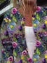 Cardigans Femmes Décontracté Floral Printemps / Automne Boutonné Micro-élasticité Quotidien Ample Manches Longues Régulier