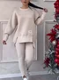 Deux Pièces Ensembles Décontracté Plain Printemps / Automne Micro-élasticité Quotidien Col Rond Top Avec Pantalons Droit Régulier pour Femmes