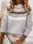 Pulls Femmes Décontracté Printemps / Automne Ethnique Géométrie Manches Longues Col Rond Laine/Tricot Mi-long Droit Régulier