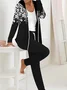 Deux Pièces Ensembles Femmes Décontracté Floral Printemps / Automne Sweat-shirt à Capuche Micro-élasticité Manteau avec Pantalons Droit Régulier T.-N.-L.