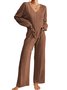 Deux Pièces Ensembles Décontracté Plain Printemps / Automne Col V Naturel Quotidien Ample Top Avec Pantalons Régulier pour Femmes
