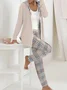 Deux Pièces Ensembles Décontracté Printemps / Automne Plaid Naturel Quotidien Ample Manches Longues Régulier T.-N.-L. pour Femmes