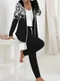 Deux Pièces Ensembles Femmes Décontracté Floral Printemps / Automne Sweat-shirt à Capuche Micro-élasticité Manteau avec Pantalons Droit Régulier T.-N.-L.