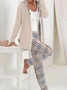 Deux Pièces Ensembles Décontracté Printemps / Automne Plaid Naturel Quotidien Ample Manches Longues Régulier T.-N.-L. pour Femmes