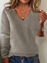 Pulls Femmes Décontracté Plain Printemps / Automne Col V Ample Manches Longues Fil/fil de laine Régulier Régulier