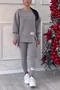 Deux Pièces Ensembles Décontracté Plain Printemps / Automne Micro-élasticité Quotidien Col Rond Top Avec Pantalons Droit Régulier pour Femmes