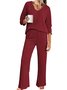 Deux Pièces Ensembles Décontracté Plain Printemps / Automne Col V Naturel Quotidien Ample Top Avec Pantalons Régulier pour Femmes