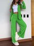 Deux Pièces Ensembles Décontracté Plain Printemps / Automne Polyester Micro-élasticité Col Châle Manteau avec Pantalons Droit Régulier pour Femmes