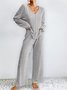 Deux Pièces Ensembles Décontracté Plain Printemps / Automne Col V Naturel Quotidien Ample Top Avec Pantalons Régulier pour Femmes