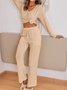 Deux Pièces Ensembles Décontracté Plain Printemps / Automne Col V Naturel Quotidien Ample Top Avec Pantalons Régulier pour Femmes