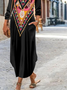 Femmes Ethnique Noir Col Rond Confortable Robe Maxi Décontracté