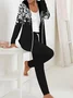 Deux Pièces Ensembles Femmes Décontracté Floral Printemps / Automne Sweat-shirt à Capuche Micro-élasticité Manteau avec Pantalons Droit Régulier T.-N.-L.