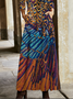 Femmes Ethnique Multicolore Col V Confortable Robe Maxi Rétro
