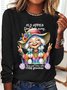 T-shirts Femmes Décontracté Printemps / Automne Lettres de texte Aucune élasticité Ample Manches Longues Col Rond Droit Régulier