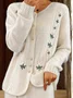 Cardigans Décontracté Floral Hiver Boutonné Poids lourd Manches Longues Fil/fil de laine Régulier Droit pour Femmes