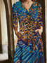 Femmes Ethnique Multicolore Col V Confortable Robe Maxi Rétro