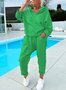 Deux Pièces Ensembles Décontracté Plain Printemps / Automne Micro-élasticité Quotidien Ample Jersey Top Avec Pantalons Droit pour Femmes