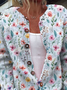 Cardigans Décontracté Floral Printemps / Automne Micro-élasticité Quotidien Ample Manches Longues Droit Régulier pour Femmes
