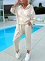 Deux Pièces Ensembles Décontracté Plain Printemps / Automne Micro-élasticité Quotidien Ample Jersey Top Avec Pantalons Droit pour Femmes