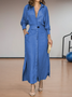 Femmes Plain Bleu Ciel Col Châle Confortable Robe Maxi Décontracté