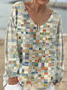 Chemisiers1 Décontracté Printemps / Automne Bloc de Couleur Col V Jersey Manches Longues Mi-long Régulier Élasticité moyenne pour Femmes