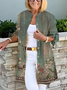 Micro-élasticité Col Rond Manches Longues Régulier Floral Blouson pour Femmes