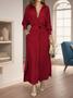Femmes Plain Bleu Ciel Col Châle Confortable Robe Maxi Décontracté